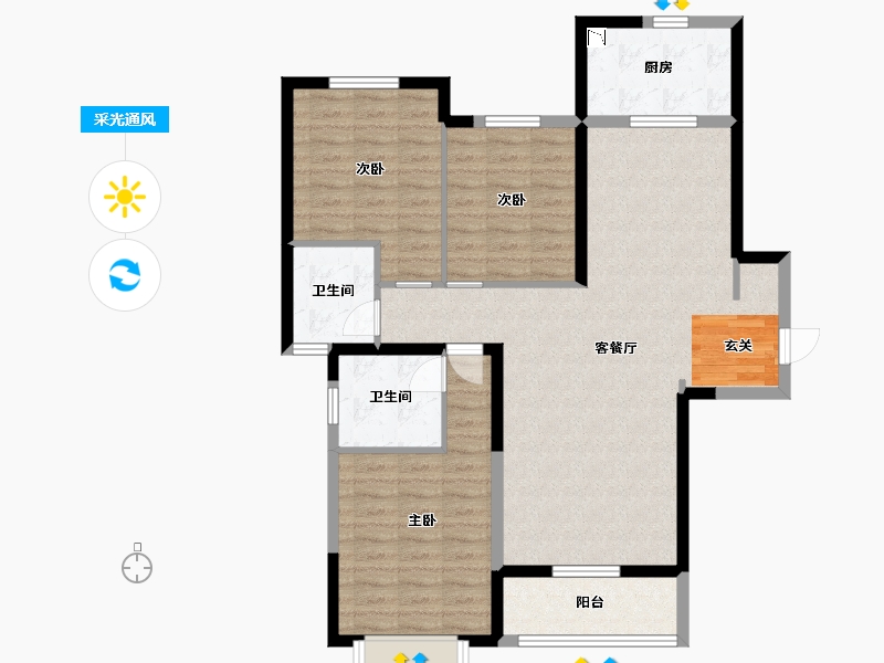 河南省-郑州市-裕华晴园-102.40-户型库-采光通风