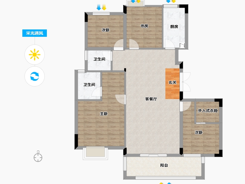 湖北省-武汉市-金色港湾君临水岸-106.41-户型库-采光通风