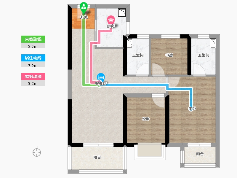 湖北省-武汉市-金色港湾君临水岸-70.66-户型库-动静线