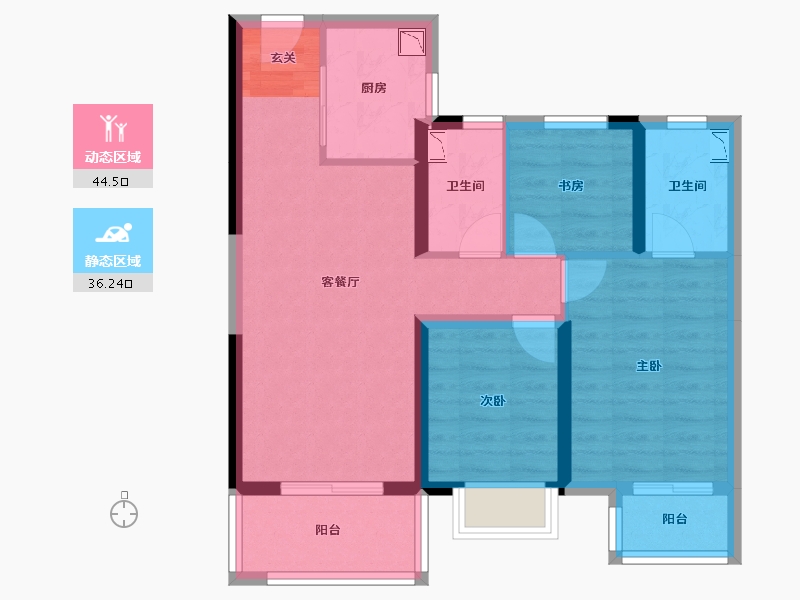 湖北省-武汉市-金色港湾君临水岸-70.66-户型库-动静分区