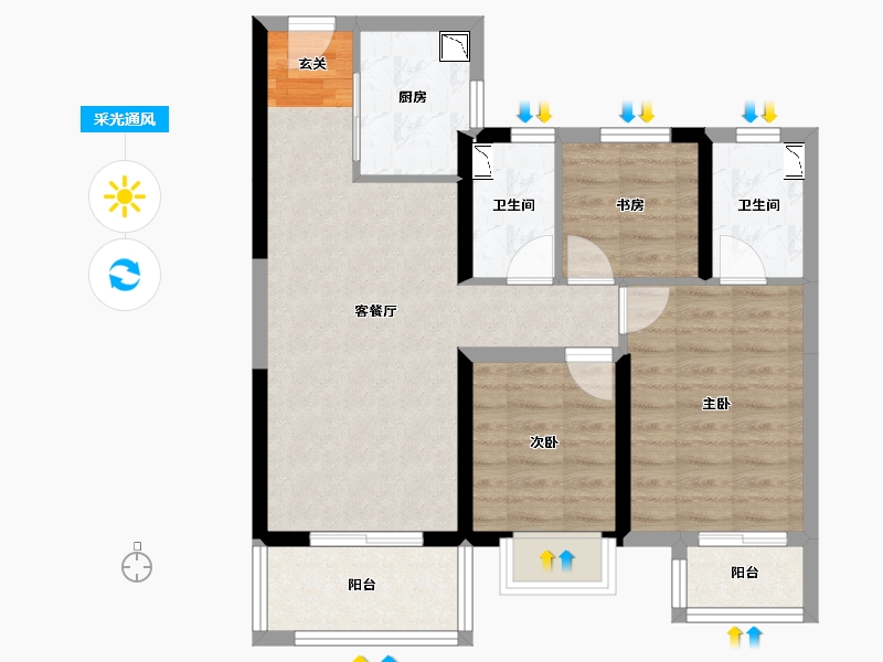 湖北省-武汉市-金色港湾君临水岸-70.66-户型库-采光通风