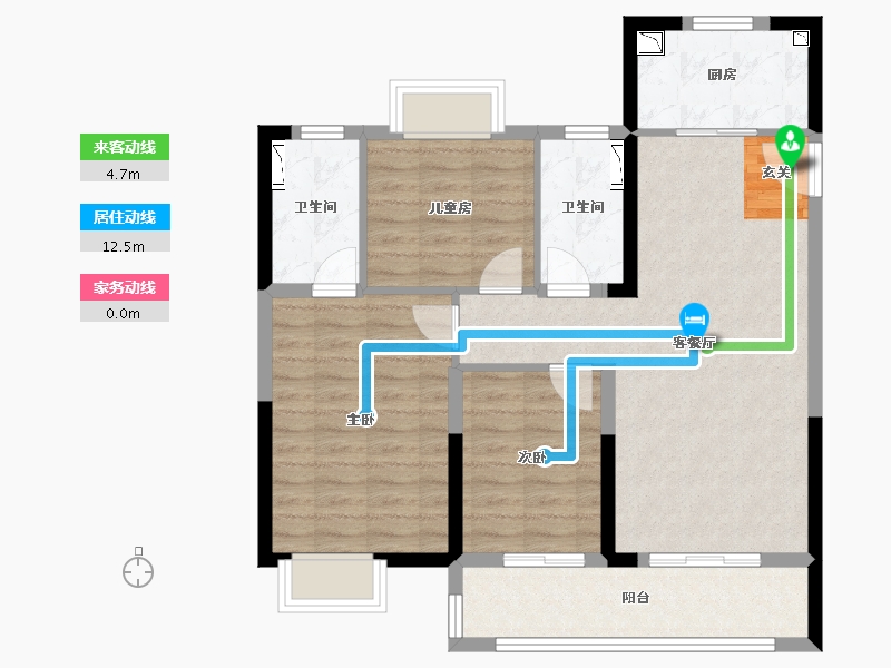 湖北省-武汉市-美的雅居乐云筑-85.84-户型库-动静线