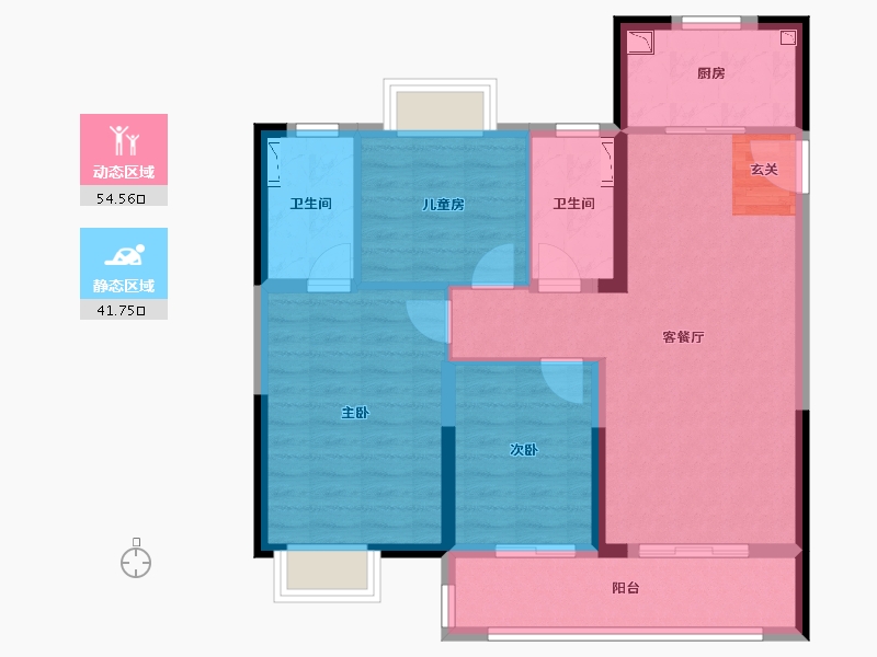 湖北省-武汉市-美的雅居乐云筑-85.84-户型库-动静分区