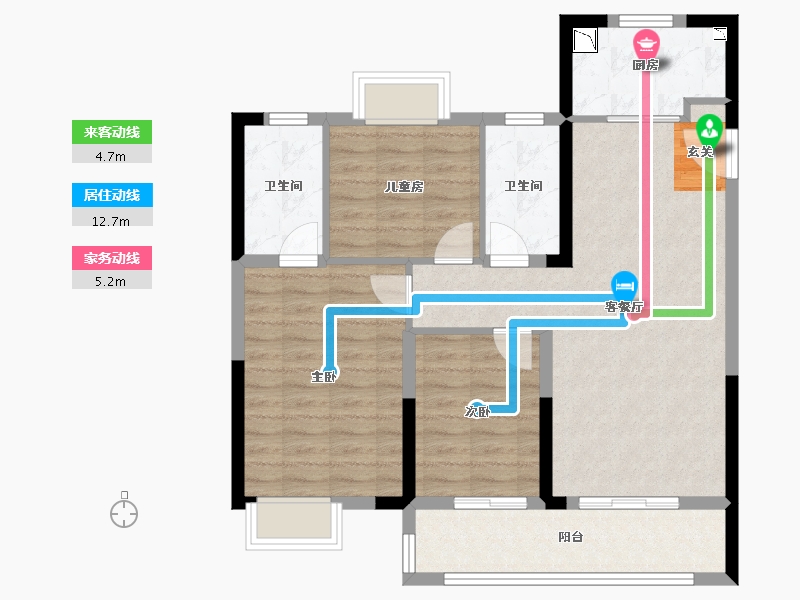 湖北省-武汉市-美的雅居乐云筑-86.23-户型库-动静线