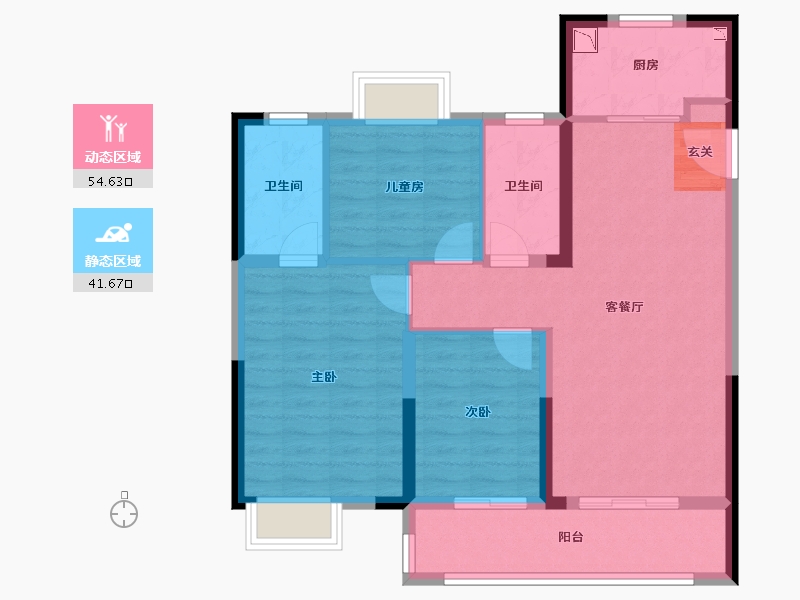 湖北省-武汉市-美的雅居乐云筑-86.23-户型库-动静分区