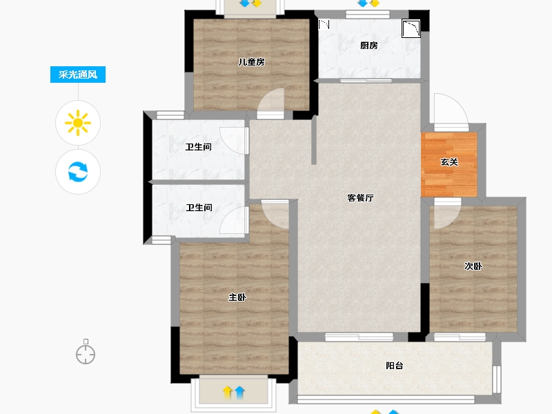 湖北省-武汉市-美的雅居乐云筑-87.12-户型库-采光通风