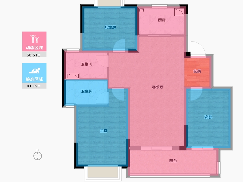 湖北省-武汉市-美的雅居乐云筑-87.40-户型库-动静分区