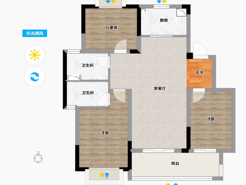 湖北省-武汉市-美的雅居乐云筑-87.40-户型库-采光通风