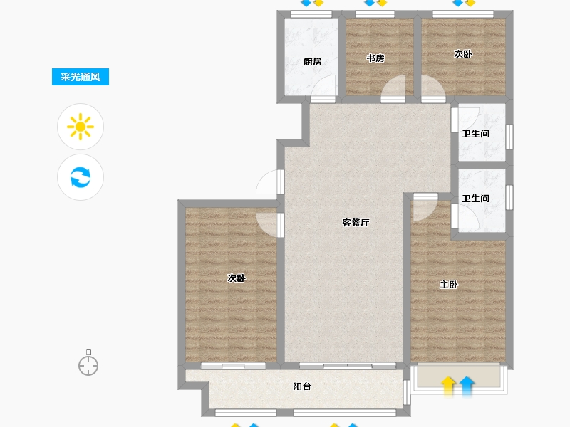 山东省-烟台市-东泰仕林首府-107.20-户型库-采光通风