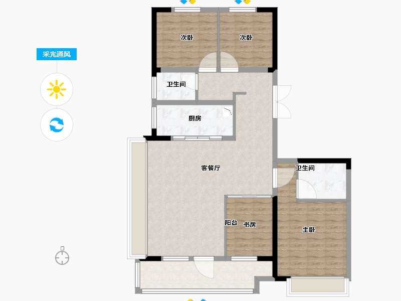 山东省-烟台市-新城明昱锦园-114.40-户型库-采光通风