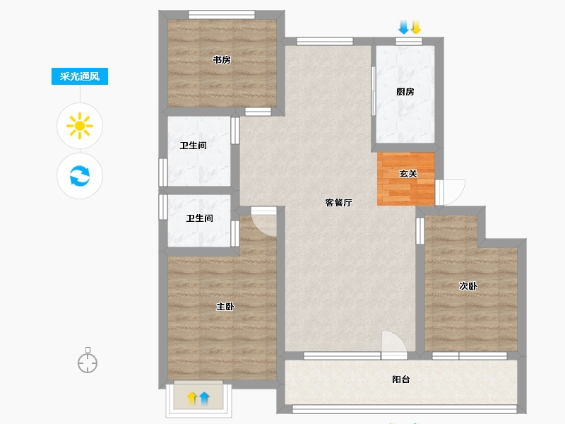 山东省-潍坊市-博裕7号-88.00-户型库-采光通风