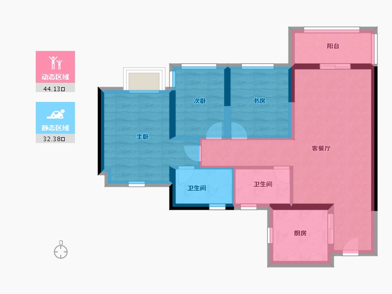 广东省-广州市-中海左岸澜庭-67.19-户型库-动静分区