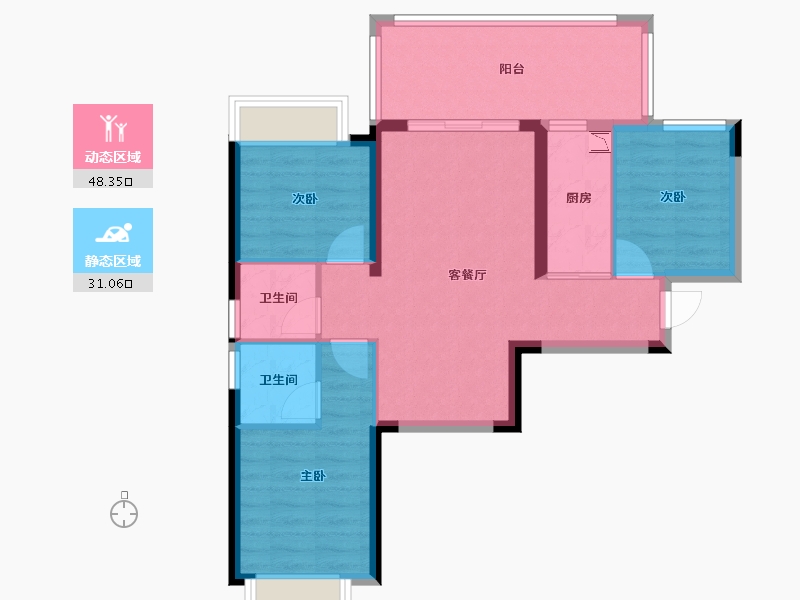 广西壮族自治区-南宁市-人和公园溪府-70.40-户型库-动静分区