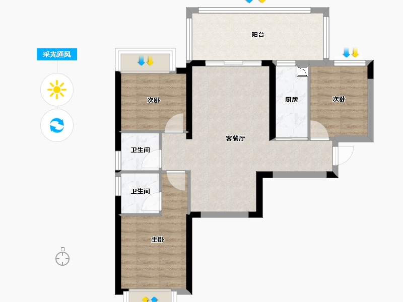 广西壮族自治区-南宁市-人和公园溪府-70.40-户型库-采光通风