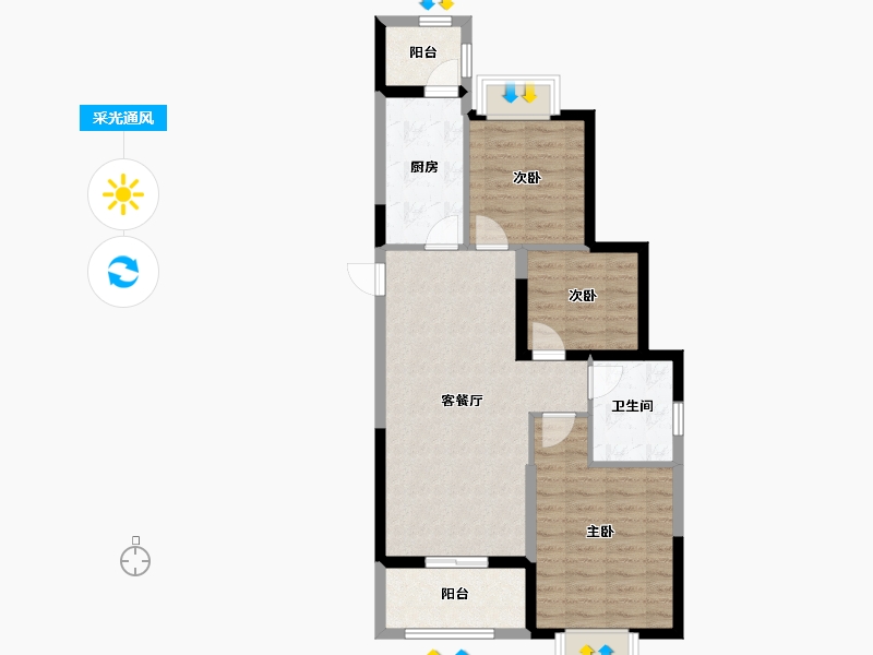 河南省-郑州市-郑州恒大林溪郡-76.80-户型库-采光通风