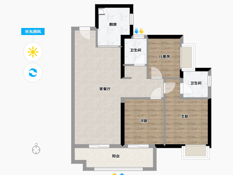 广东省-广州市-保利时代（佛山）-78.40-户型库-采光通风