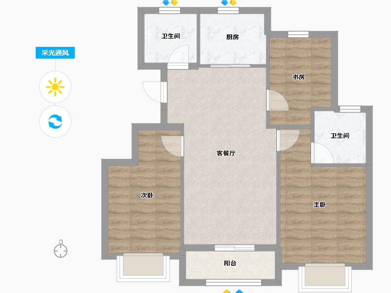 浙江省-湖州市-滨江棕榈・十里春晓-71.80-户型库-采光通风