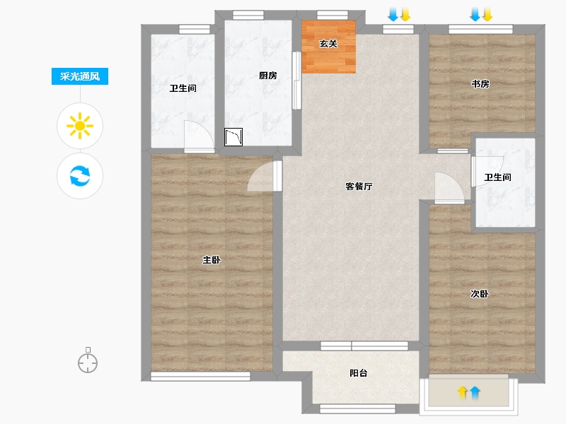 山东省-潍坊市-融创融公馆-84.87-户型库-采光通风