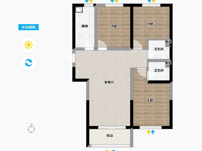 山西省-太原市-阳光尚都-79.50-户型库-采光通风