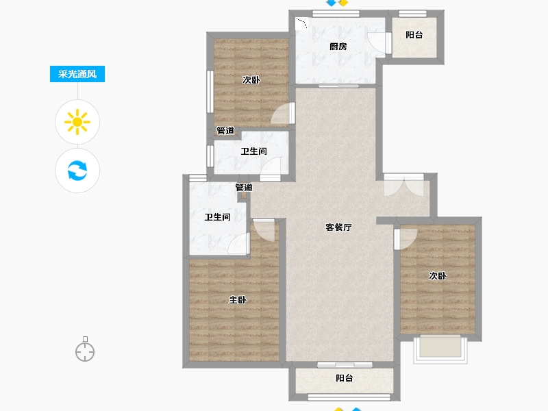 山西省-太原市-临汾富力湾・盈通国际-99.62-户型库-采光通风