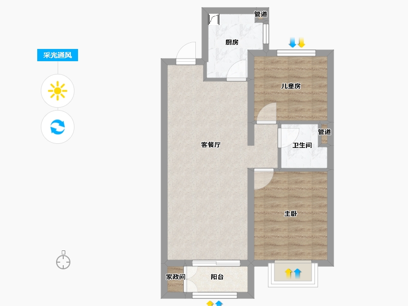 山西省-太原市-保利和光尘樾-57.21-户型库-采光通风