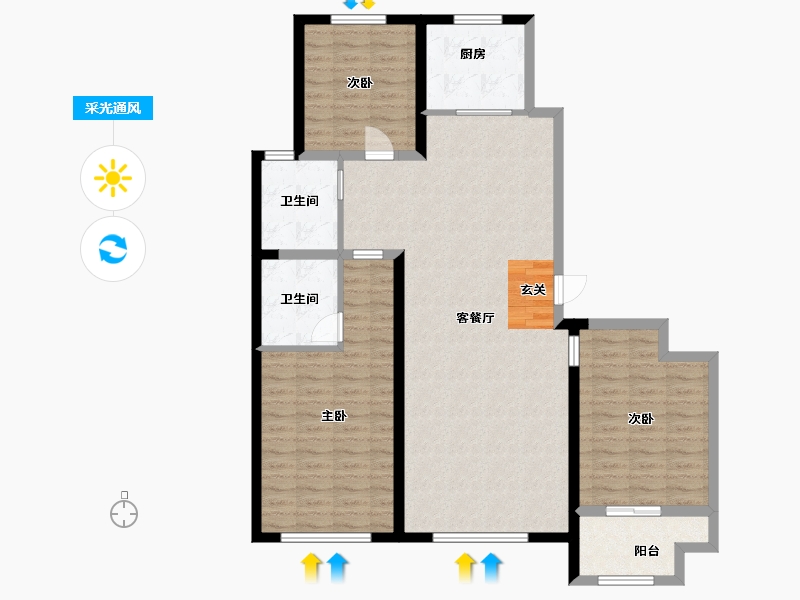 山东省-潍坊市-中冶潍坊公馆-111.20-户型库-采光通风