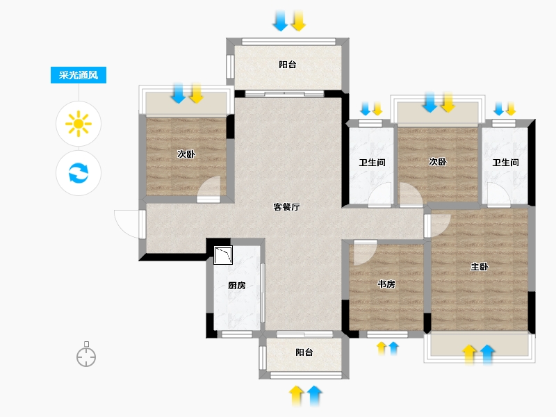 广西壮族自治区-桂林市-桂林融创九棠府-91.69-户型库-采光通风