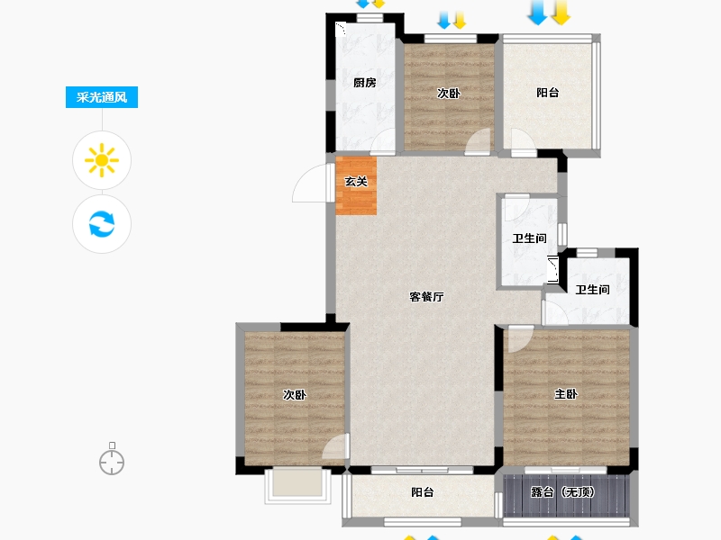 江苏省-扬州市-恒大御湖郡-105.00-户型库-采光通风