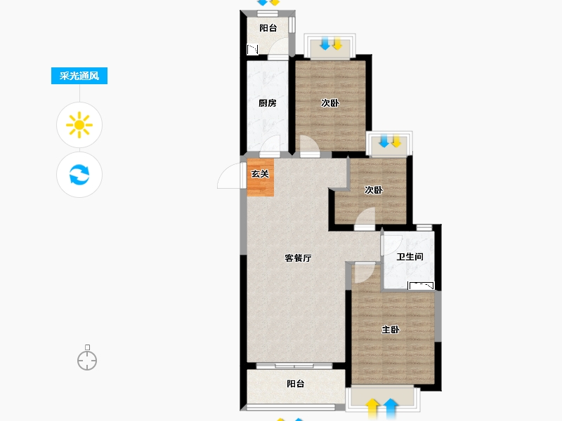 江苏省-扬州市-恒大御湖郡-85.44-户型库-采光通风