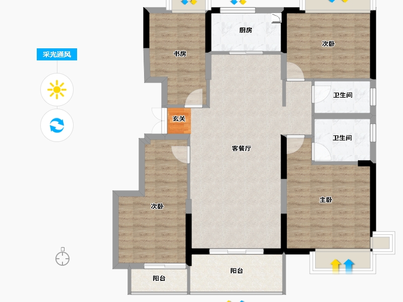 江苏省-扬州市-三金广陵铭著-105.91-户型库-采光通风