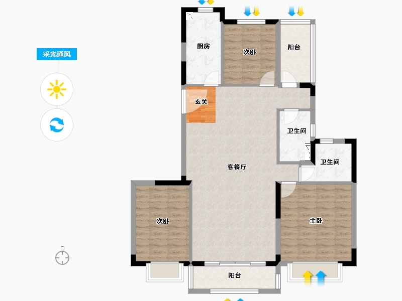 江苏省-扬州市-恒大御湖郡-105.30-户型库-采光通风