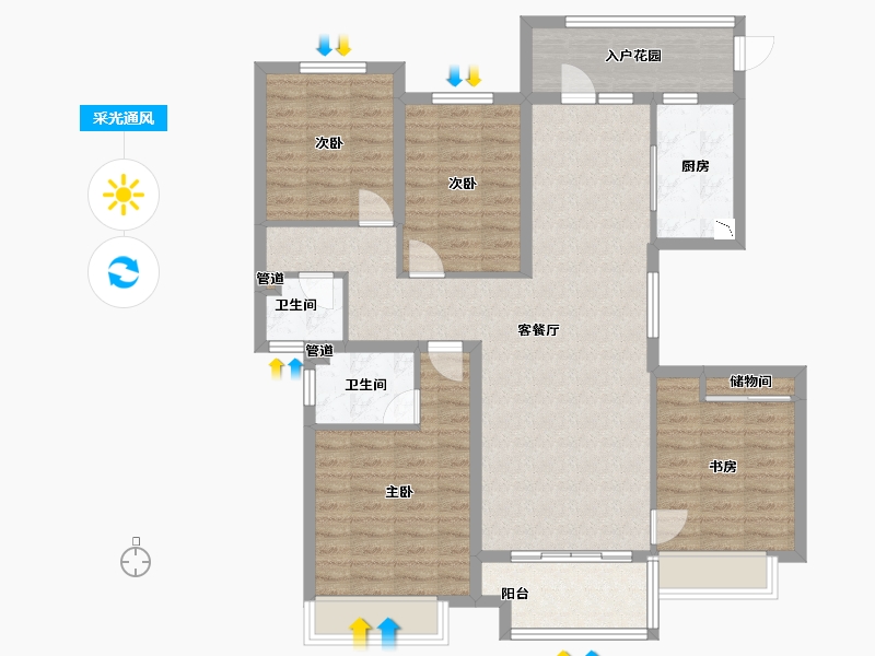 河南省-郑州市-碧源郑北瑞园-109.24-户型库-采光通风