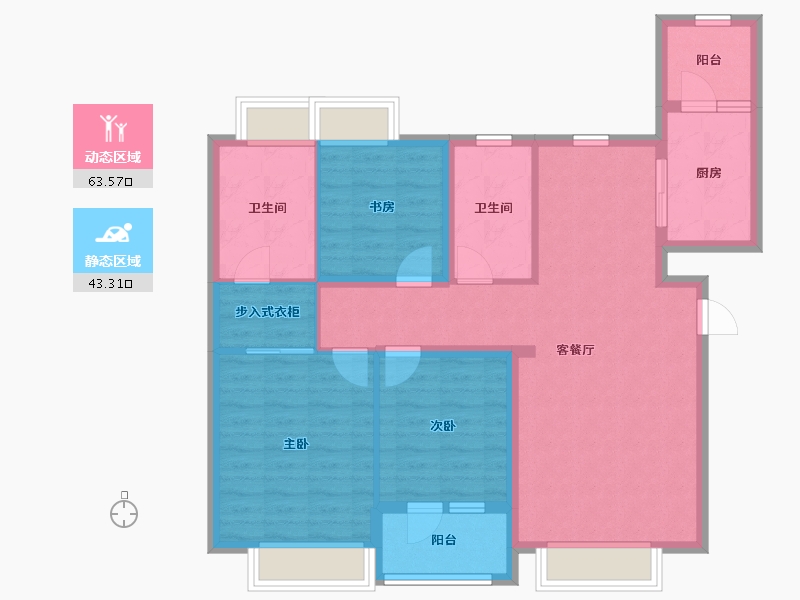 辽宁省-大连市-龙湖舜山府-95.47-户型库-动静分区