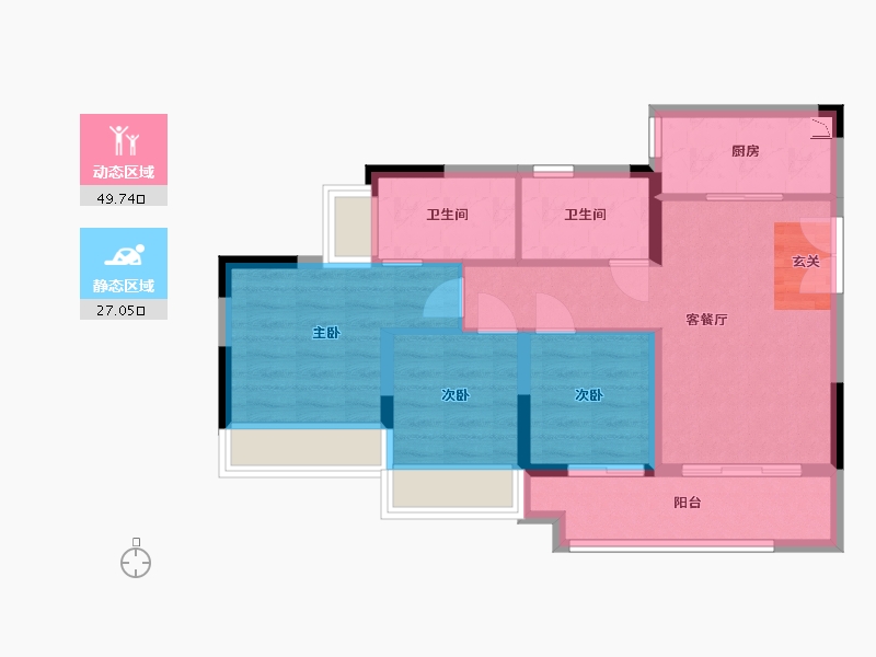 重庆-重庆市-翰粼天辰-68.11-户型库-动静分区