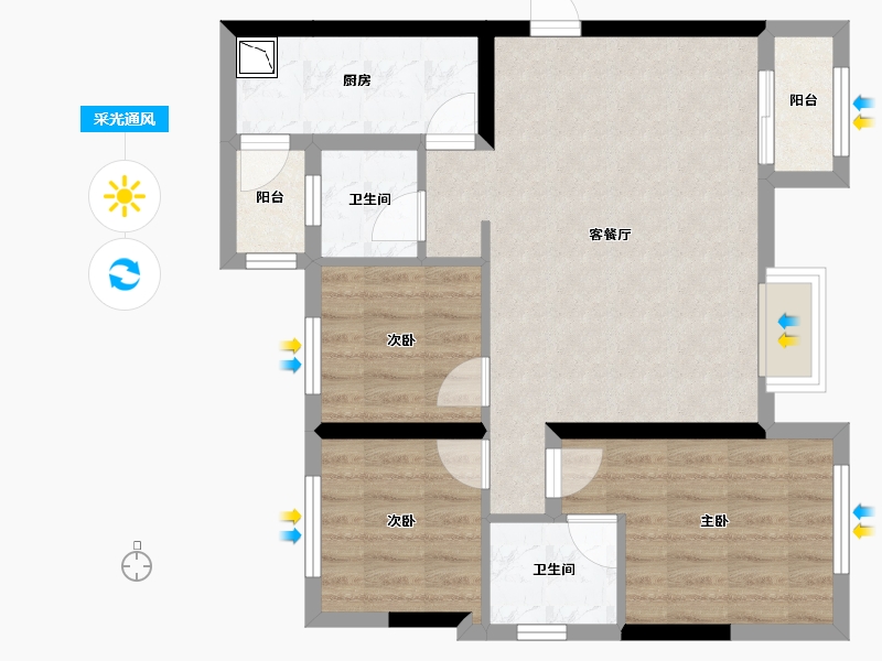 四川省-成都市-滨江锦府-70.83-户型库-采光通风