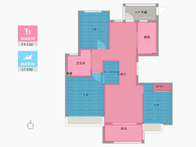 河南省-郑州市-碧源郑北瑞园-86.40-户型库-动静分区