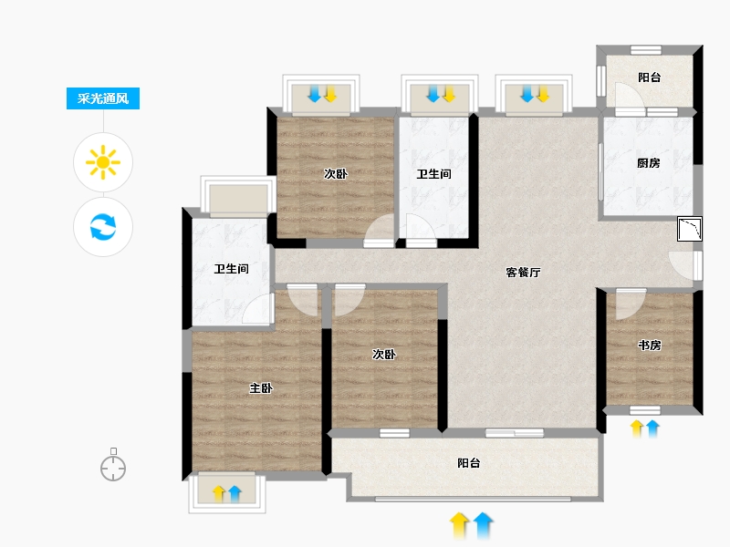 湖南省-株洲市-景业山湖湾-108.75-户型库-采光通风