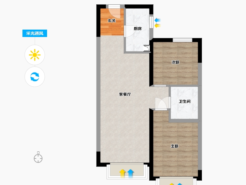 天津-天津市-凯旋门-58.35-户型库-采光通风