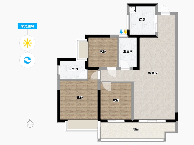 四川省-德阳市-万嘉国际社区-85.47-户型库-采光通风