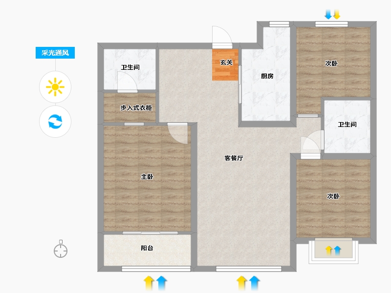 山东省-青岛市-明翠雅居-96.00-户型库-采光通风