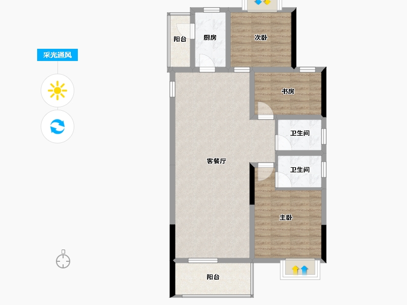 湖北省-宜昌市-阳光公馆-88.20-户型库-采光通风