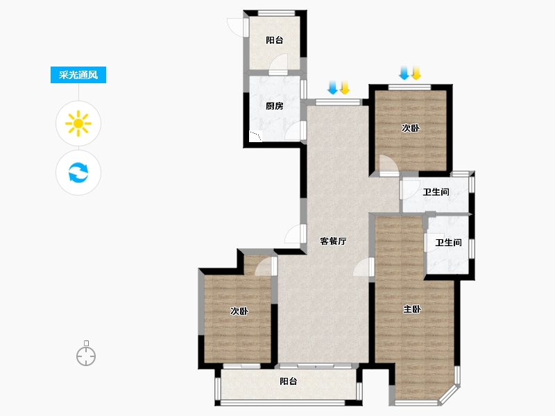 河北省-石家庄市-藁城区东城国际-102.90-户型库-采光通风