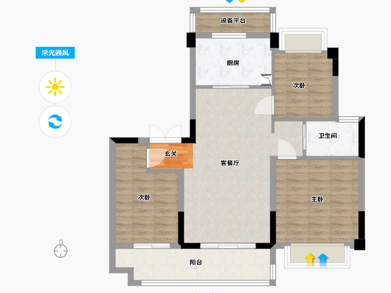 江苏省-南通市-鹤城碧桂园-82.27-户型库-采光通风