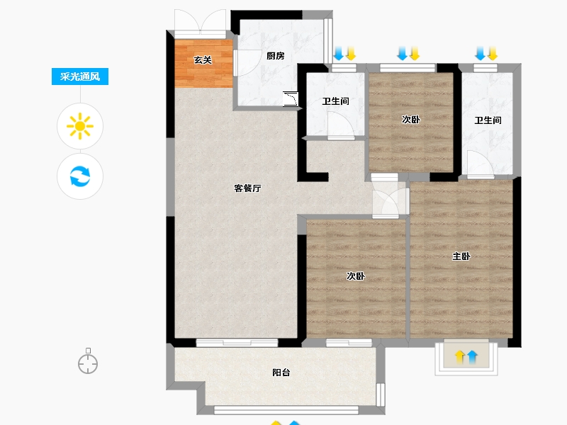 江苏省-南通市-海安万达广场-89.60-户型库-采光通风