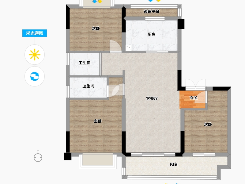 江苏省-南通市-鹤城碧桂园-86.60-户型库-采光通风