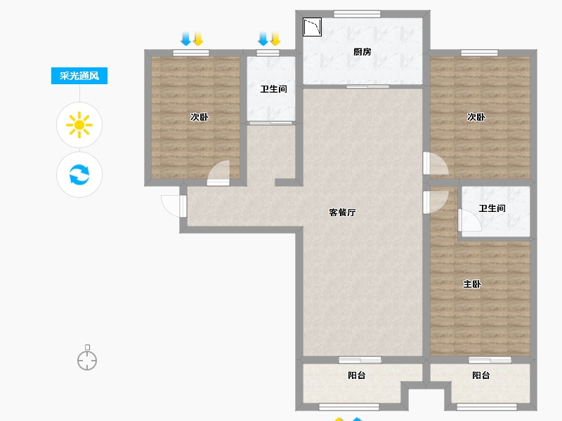 河南省-郑州市-六合幸福门-128.00-户型库-采光通风