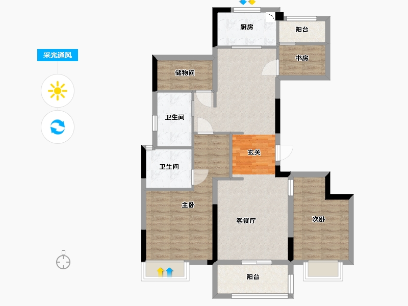 浙江省-金华市-溪望文华轩-93.59-户型库-采光通风