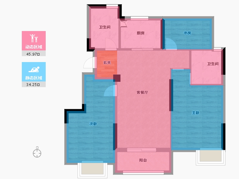 浙江省-金华市-溪望文华轩-71.06-户型库-动静分区