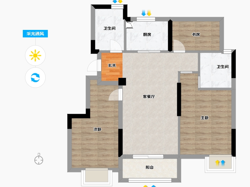 浙江省-金华市-溪望文华轩-71.06-户型库-采光通风