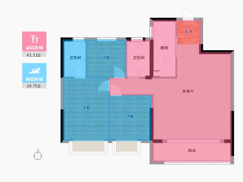 浙江省-金华市-福田金茂府-88.55-户型库-动静分区